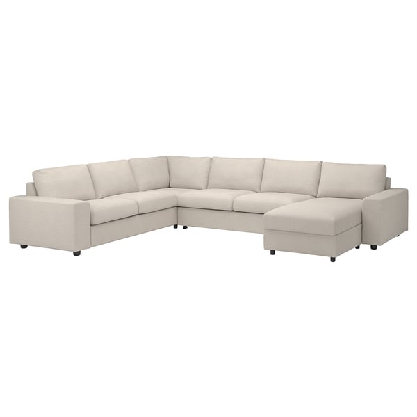 VIMLE Cover for corner sofa-bed, 5-seat, with chaise longue with wide armrests/Gunnared beige