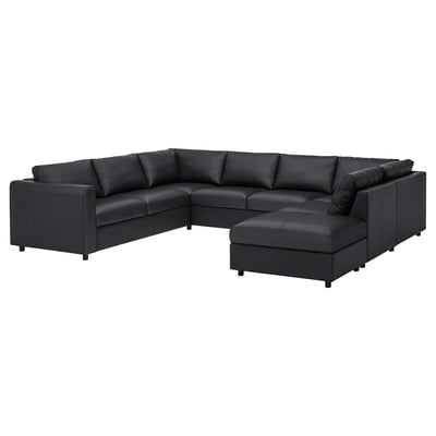 VIMLE U-shaped sofa, 6 seat, with open end/Grann/Bomstad black