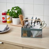 VIMPELFISK Cutlery holder, bamboo/grey-turquoise