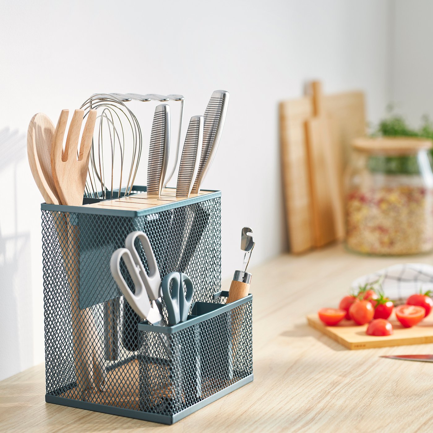 VIMPELFISK knife block, bamboo/grey-turquoise - IKEA