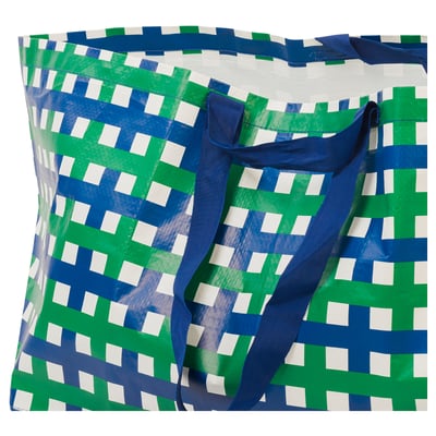 VINTERFINT Carrier bag, large, green blue/check, 57x37x39 cm/71 l