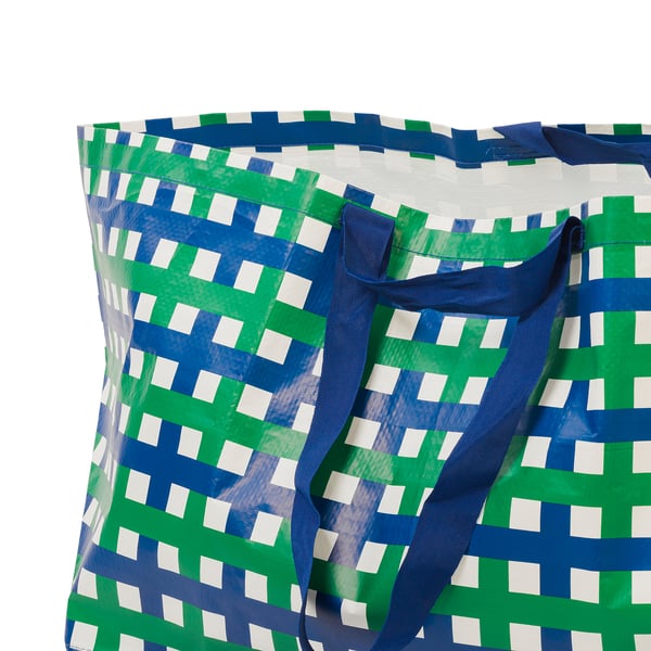VINTERFINT Carrier bag, large, green blue/check, 57x37x39 cm/71 l