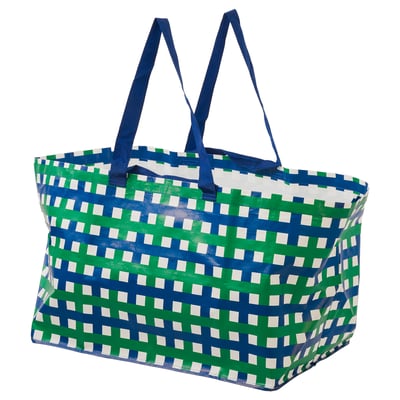 VINTERFINT Carrier bag, large, green blue/check, 57x37x39 cm/71 l