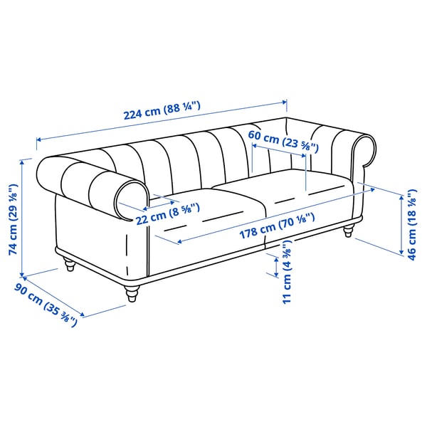 VISKAFORS 3-seat sofa, Lejde anthracite/birch