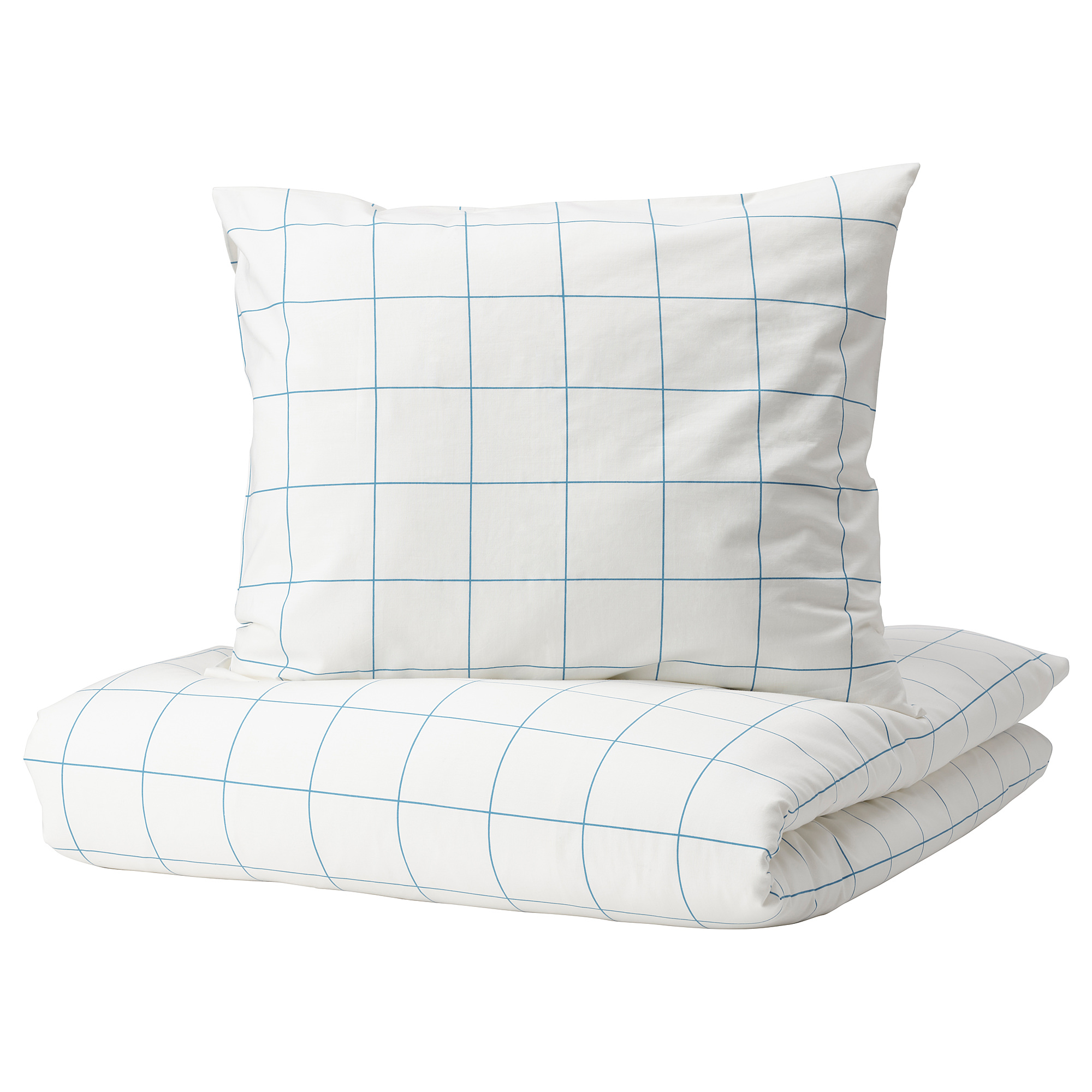 VITKLÖVER Duvet cover and 2 pillowcases, white blue/check, 200x200