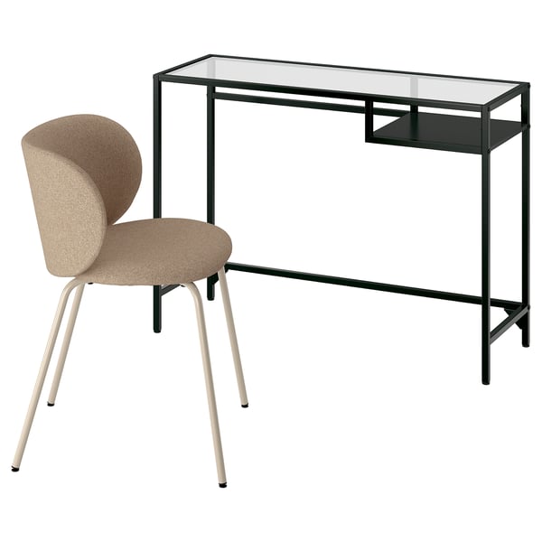 VITTSJÖ / KRYLBO Desk and chair, black-brown/dark beige