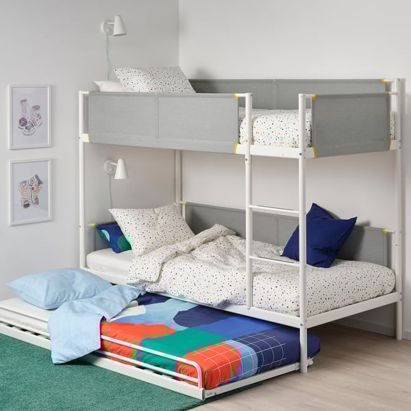 VITVAL Bunk bed frame with underbed, white/light grey, 90x200 cm