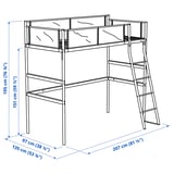 VITVAL Loft bed frame, white/light grey, 90x200 cm