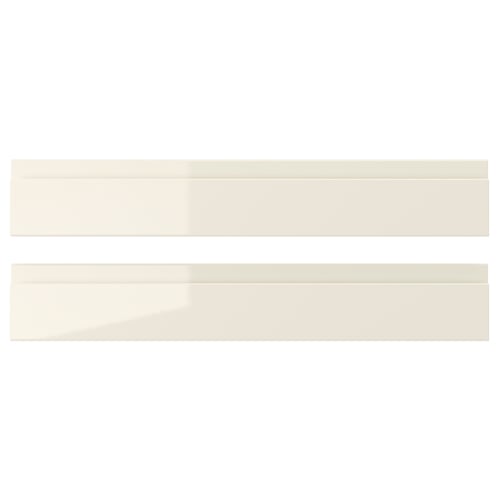 VOXTORP high-gloss beige drawer fronts, sleek and modern, made from fibreboard with melamine laminate and plastic foil edges.