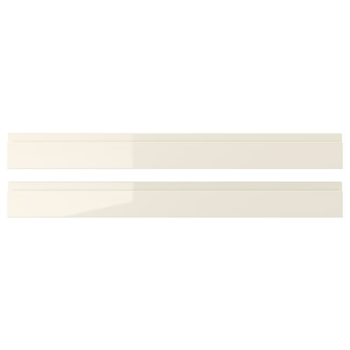 VOXTORP high-gloss drawer fronts in cream colour, sleek and modern design, made from fibreboard and melamine laminate.