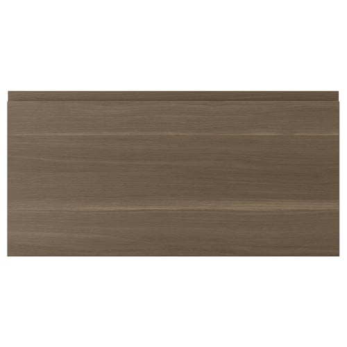 Dark walnut effect VOXTORP drawer, sleek design with integrated handles, made of fibreboard and plastic, simple and modern.