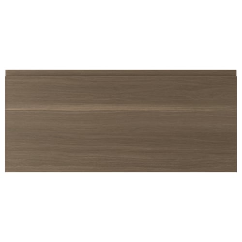VOXTORP walnut brown cabinet panel, sleek and modern, with integrated handles, smooth finish.