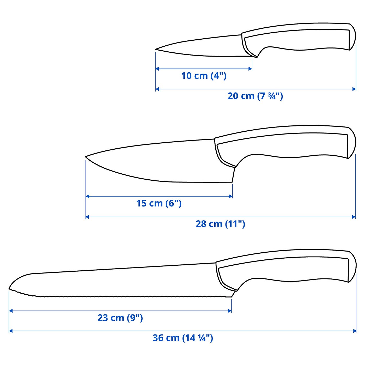 ÄNDLIG エンドリグ ナイフ3本セット, ライトグレー, ホワイト - IKEA