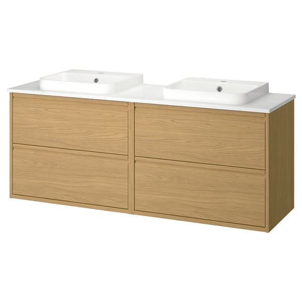 ÄNGSJÖN エングショーン / BACKSJÖN バックショーン 洗面台/洗面ボウル, オーク調/ホワイト 大理石調, 162x49x71 cm