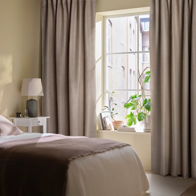 ANNAKAJSA アンナカイサ ドレープカーテン 1組, ベージュ/ヘディングテープ付き, 145x200 cm