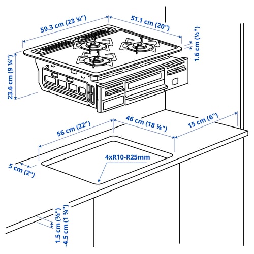 ASKSKÄR アスクシェール 都市ガス 13A12A コンロ グリル付き, 59 cm