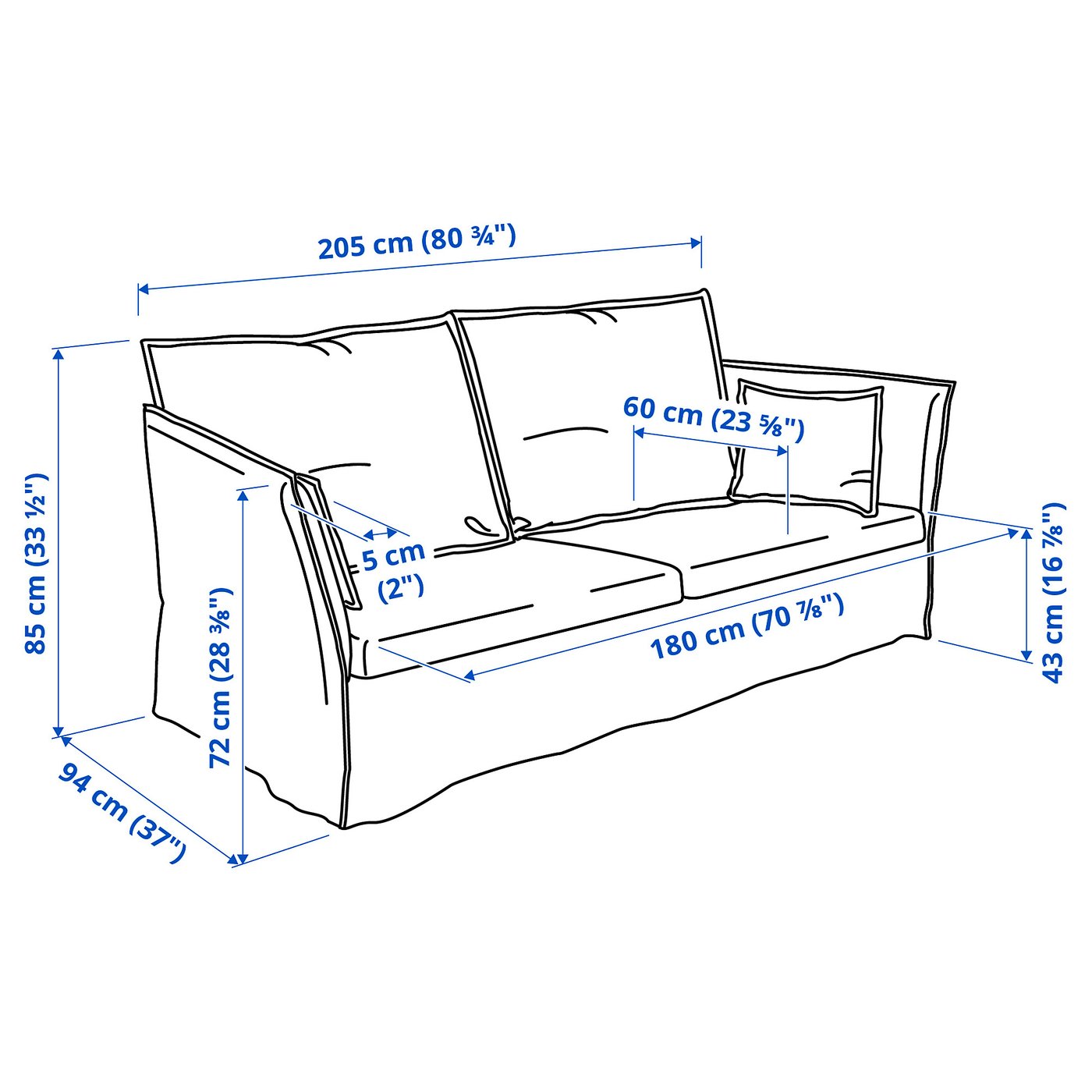 BACKSÄLEN バックセーレン 3人掛けソファ, ハーラルプ グレー - IKEA