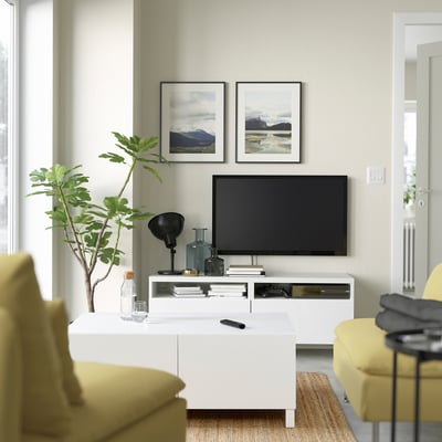 BESTÅ ベストー コーヒーテーブル扉付, ホワイト/ラップヴィーケン/ストゥッバルプ ホワイト, 120x58 cm