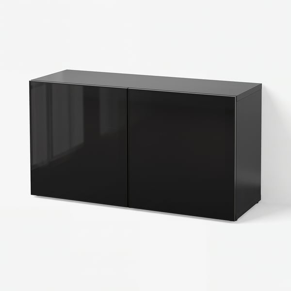 BESTÅ ベストー シェルフユニット ガラス扉付, ブラックブラウン/グラスヴィーク ブラック/スモークガラス, 120x42x64 cm