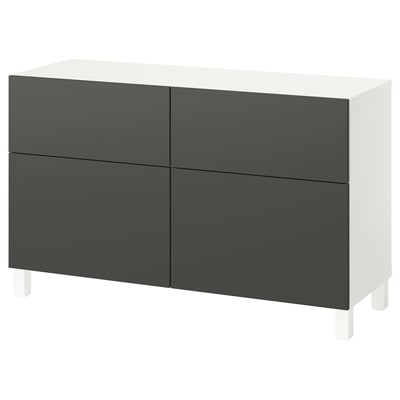 BESTÅ ベストー 収納コンビネーション 扉/引き出し付き, ホワイト/ラップヴィーケン/ストゥッバルプ ダークグレー, 120x42x74 cm