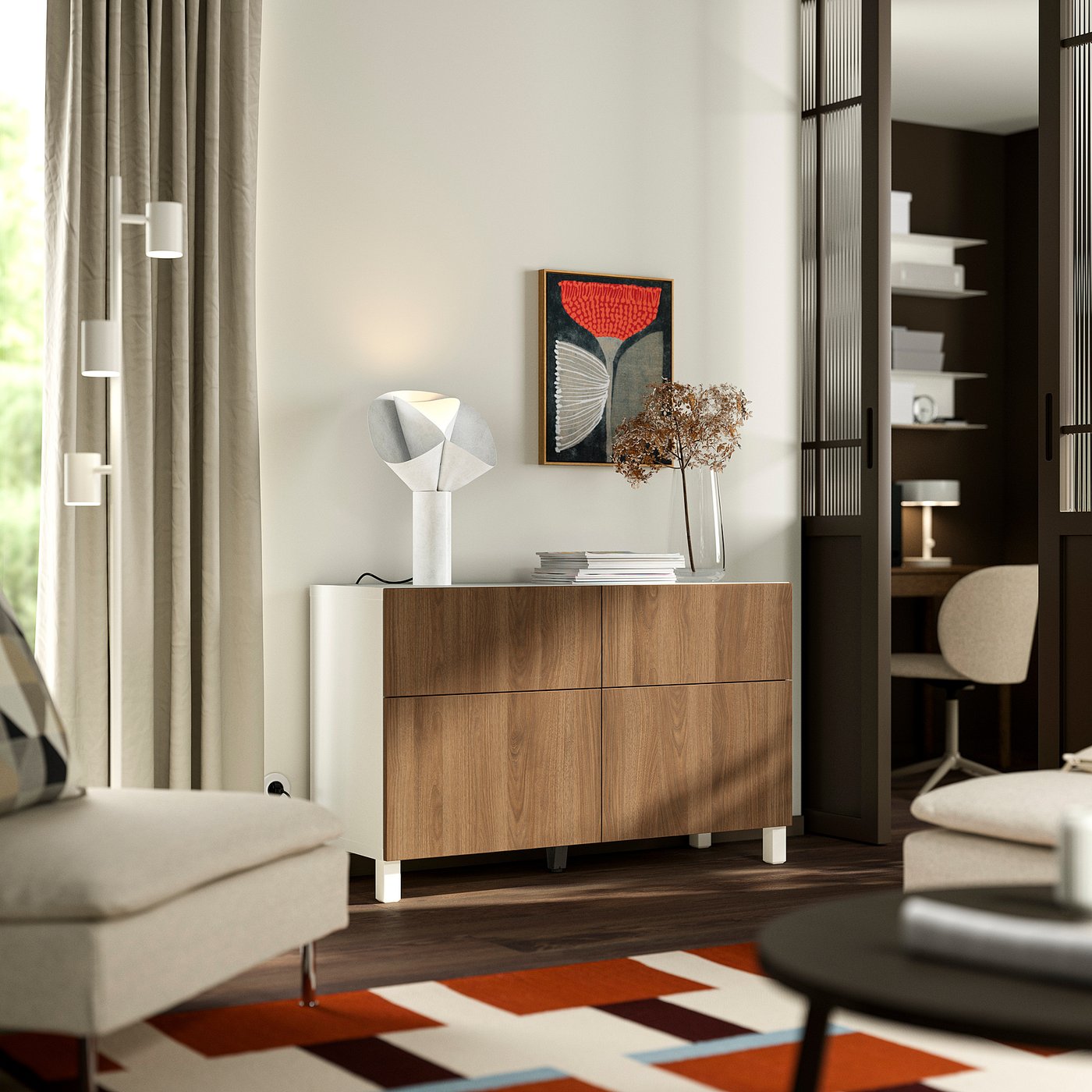 BESTÅ ベストー 収納コンビネーション 扉/引き出し付き, ホワイト