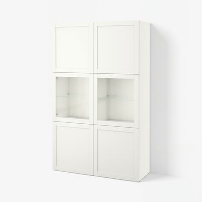 BESTÅ ベストー 収納コンビネーション ガラス扉付き, ホワイト ハンヴィーケン/シンドヴィーク ホワイトクリアガラス, 120x42x193 cm