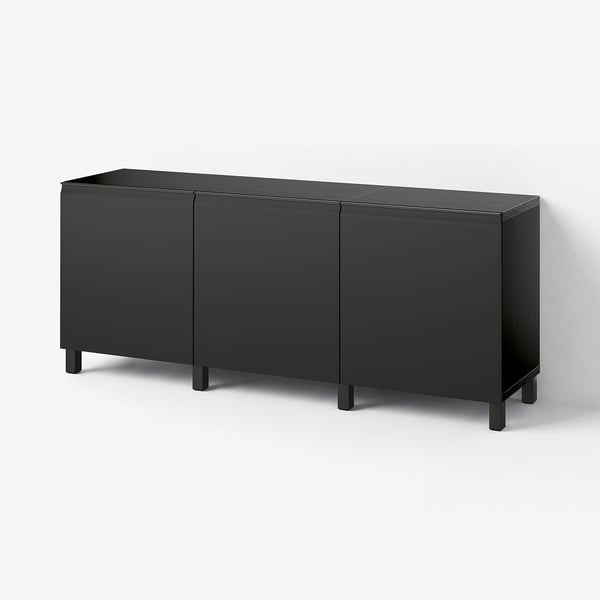 BESTÅ ベストー 収納コンビネーション 扉付, ブラックブラウン/ハッマルスメド/ストゥッバルプ チャコール, 180x42x74 cm