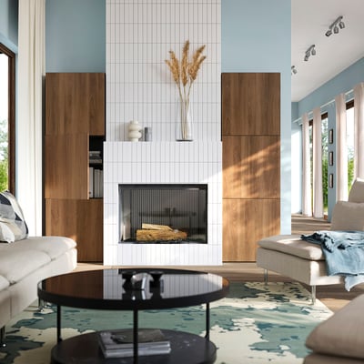 BESTÅ ベストー 収納コンビネーション 扉付, ブラックブラウン/ラップヴィーケン ウォールナット調, 120x42x193 cm