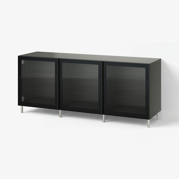 BESTÅ ベストー 収納コンビネーション 扉付, ダークグレー/フェルスヴィーク チャコール, 180x42x74 cm