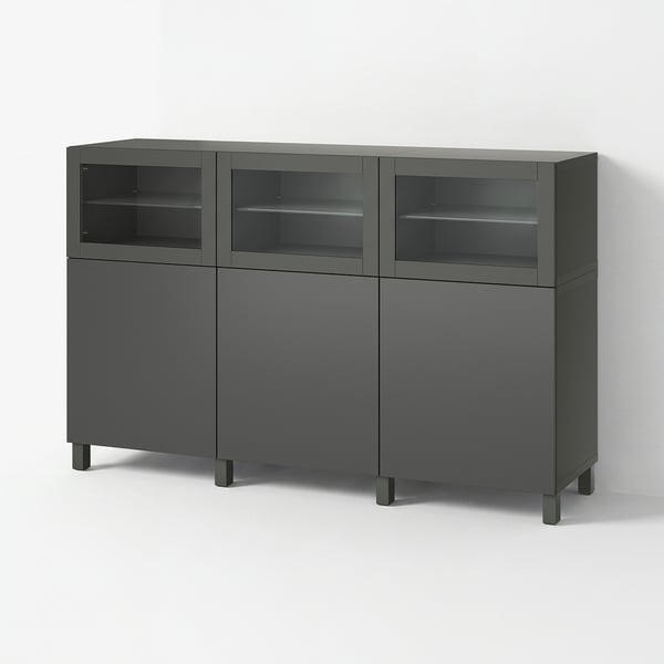 BESTÅ ベストー 収納コンビネーション 扉付, ダークグレー ラップヴィーケン/シンドヴィーク ダークグレー, 180x42x112 cm