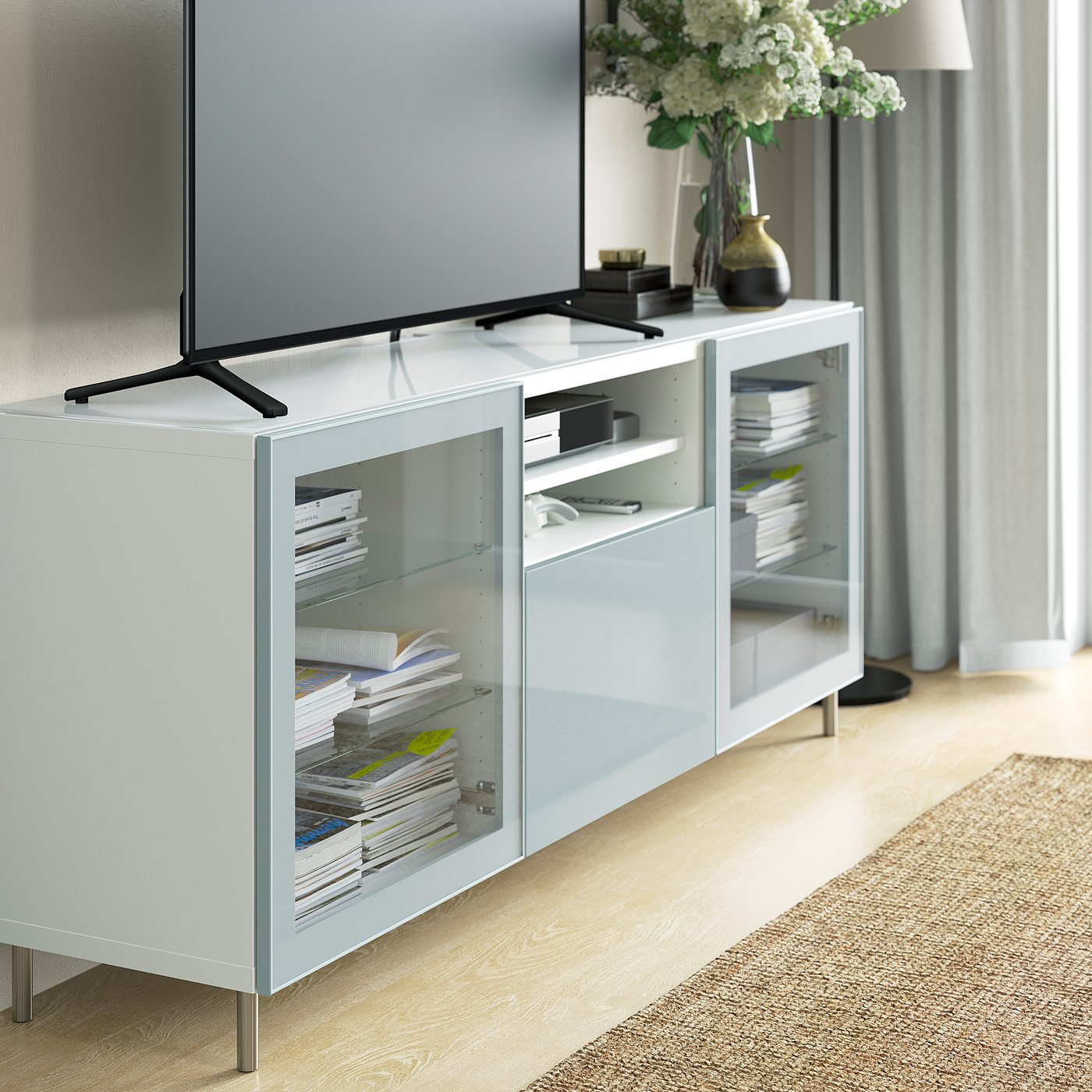 BESTÅ ベストー テレビ用トップパネル, ガラス ホワイト, 180x40 cm - IKEA