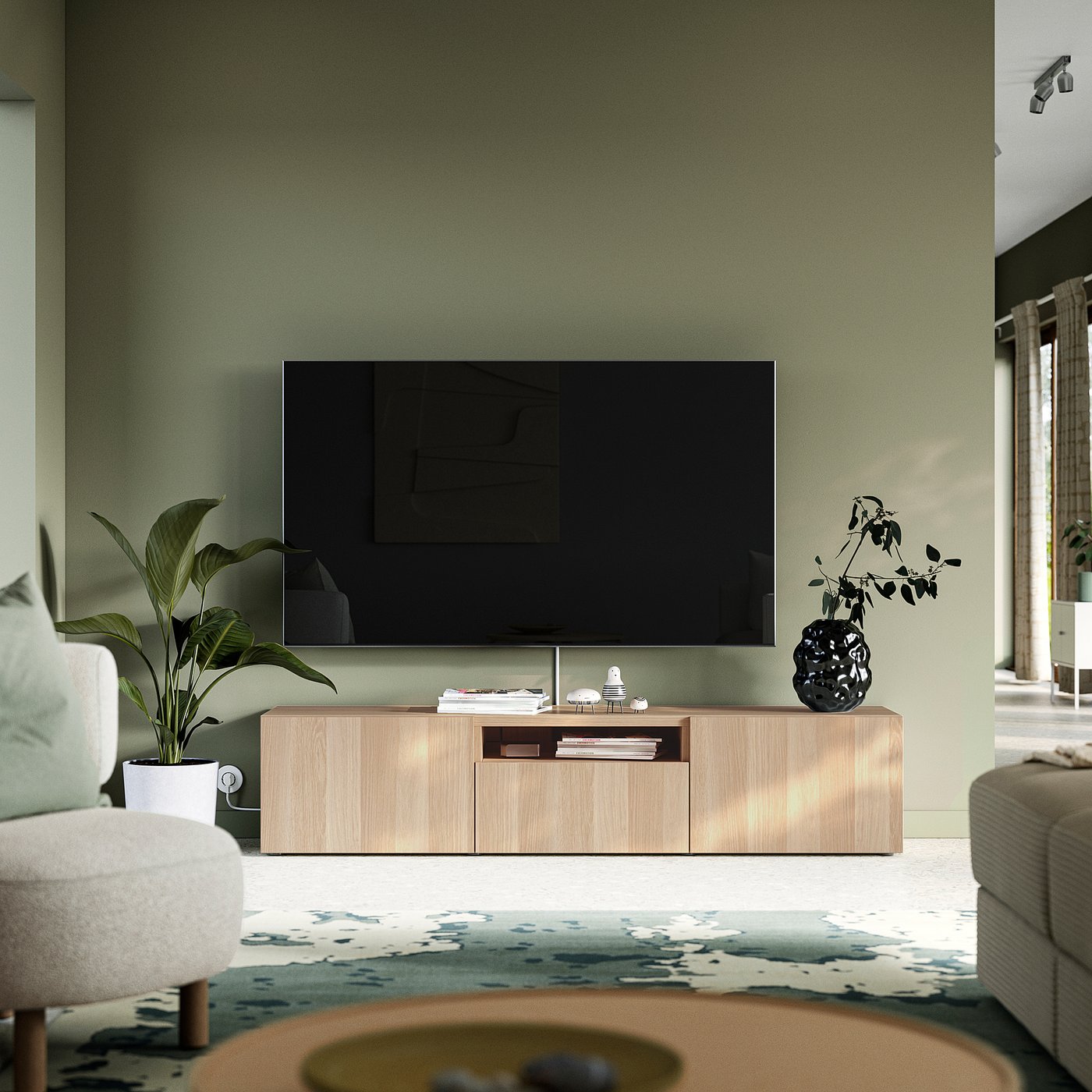 BESTÅ ベストー テレビ台, ホワイトステインオーク調/ラップヴィーケン