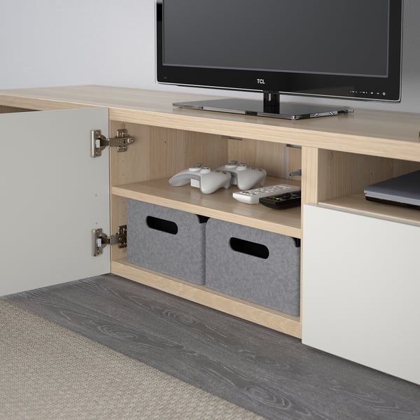 Besta ベストー テレビ台 ホワイトステインオーク調 セルスヴィーケン ハイグロス ホワイト Ikea