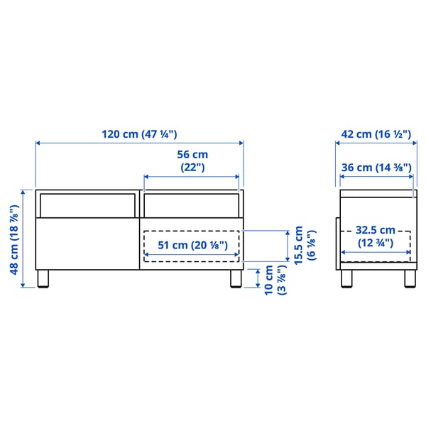 BESTÅ ベストー テレビ台 引き出し付き, ブラックブラウン/ストゥツスヴィ/ストゥッバ ダークブラウン, 120x42x48 cm