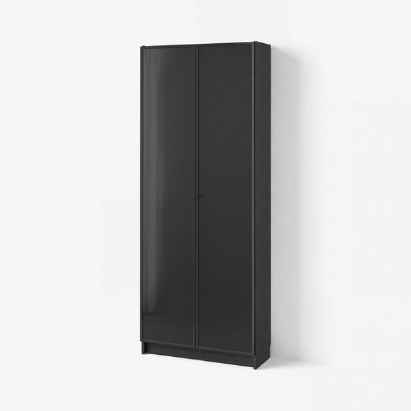 BILLY ビリー / HÖGBO ホーグボー 本棚 ガラス扉付き, ブラック オーク調, 80x30x202 cm