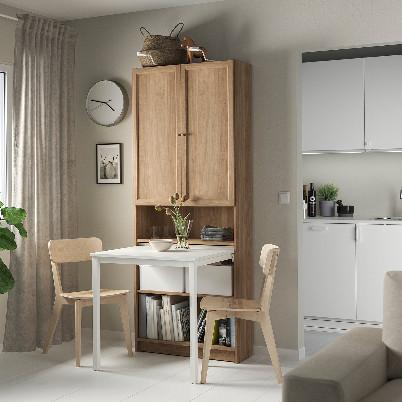 BILLY ビリー / OXBERG オクスベリ 本棚 デスク付き, オーク調