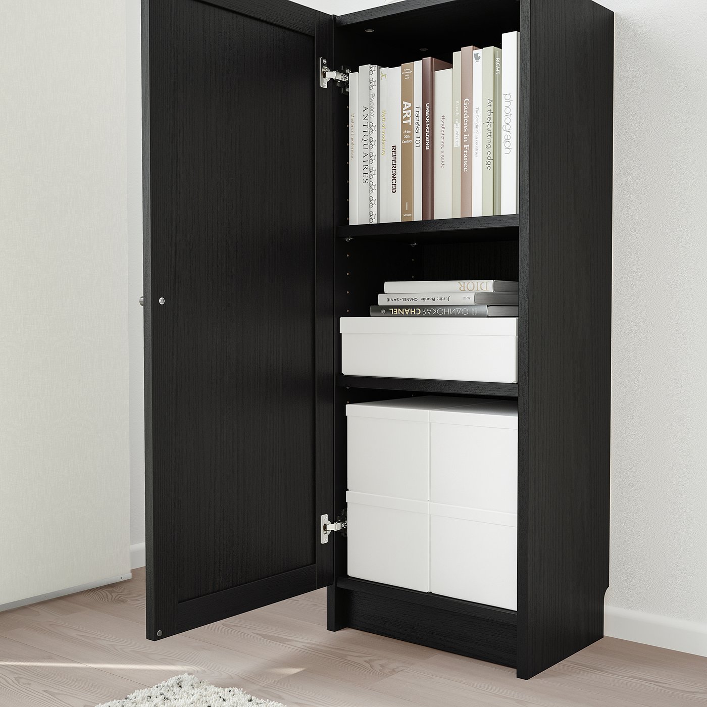 Billy ビリー Oxberg オクスベリ 本棚 扉付き ブラックブラウン 40x30x106 Cm Ikea