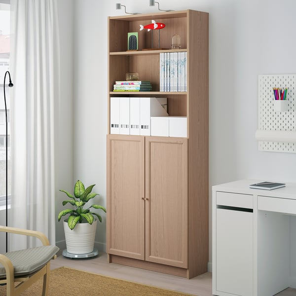 BILLY ビリー / OXBERG オクスベリ 本棚 扉付き ホワイトステインオーク材突き板 IKEA