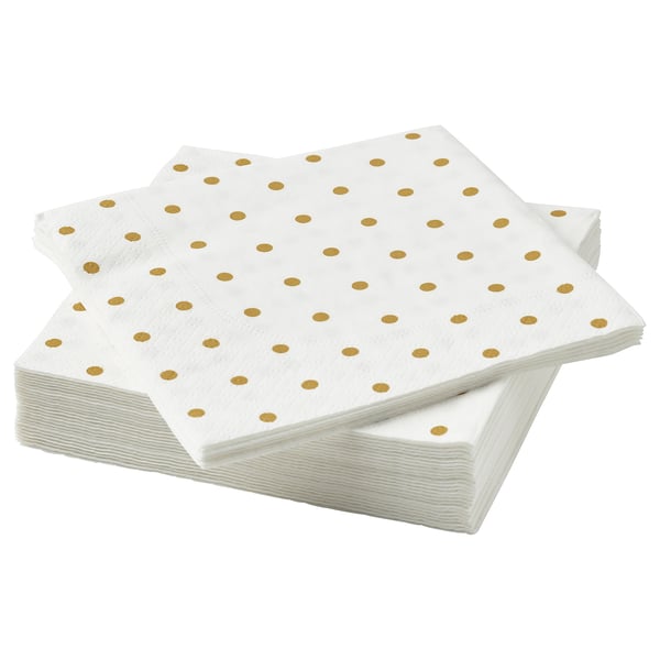Birkelanga ビルケロンガ 紙ナプキン 水玉模様 ダークイエロー ホワイト 24x24 Cm Ikea