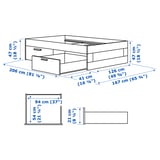 BRIMNES ブリムネス ベッドフレーム 収納付き, ホワイト/ロンセット, 120x200 cm