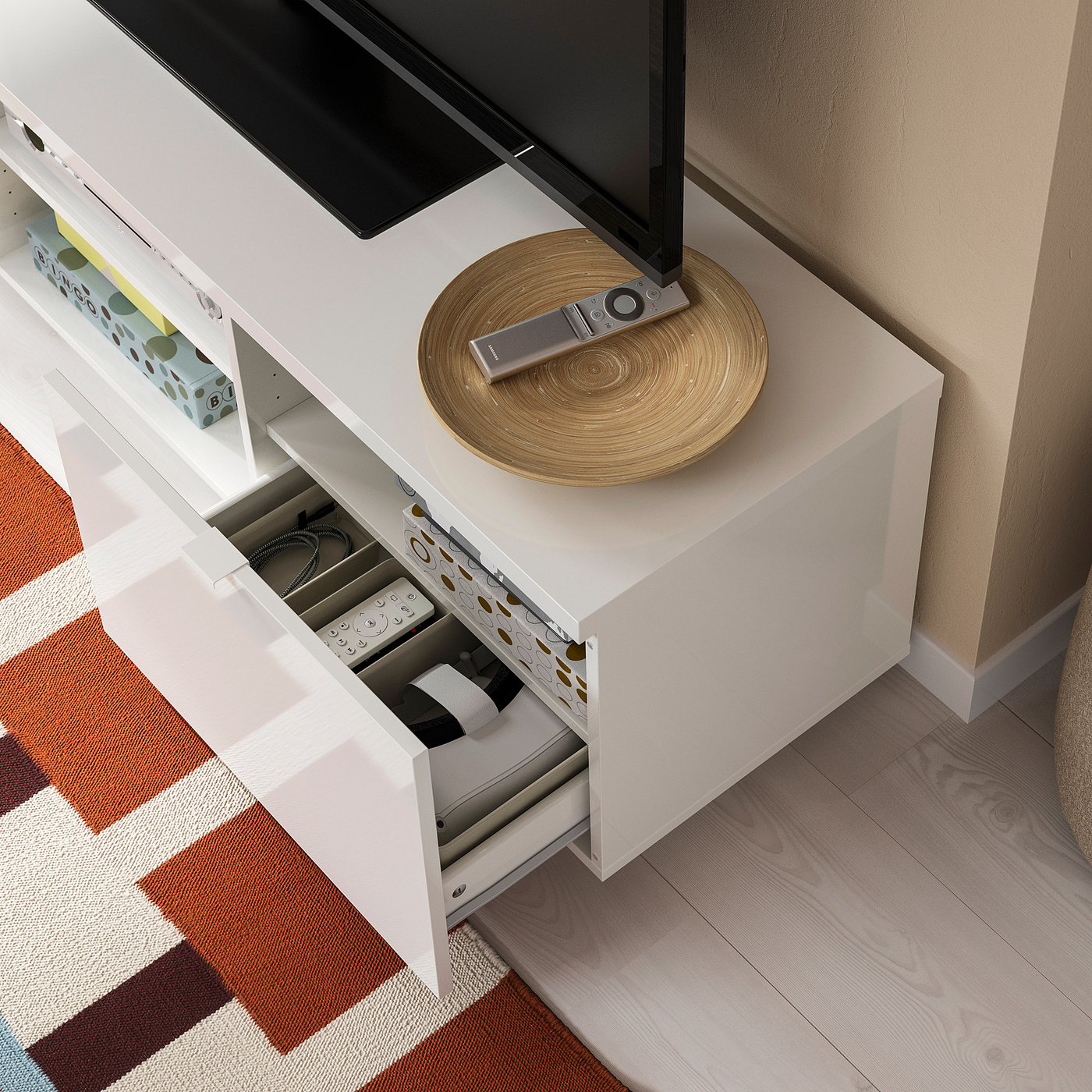 BYÅS ビーオース テレビ台, ハイグロス ホワイト, 160x42x46 cm - IKEA