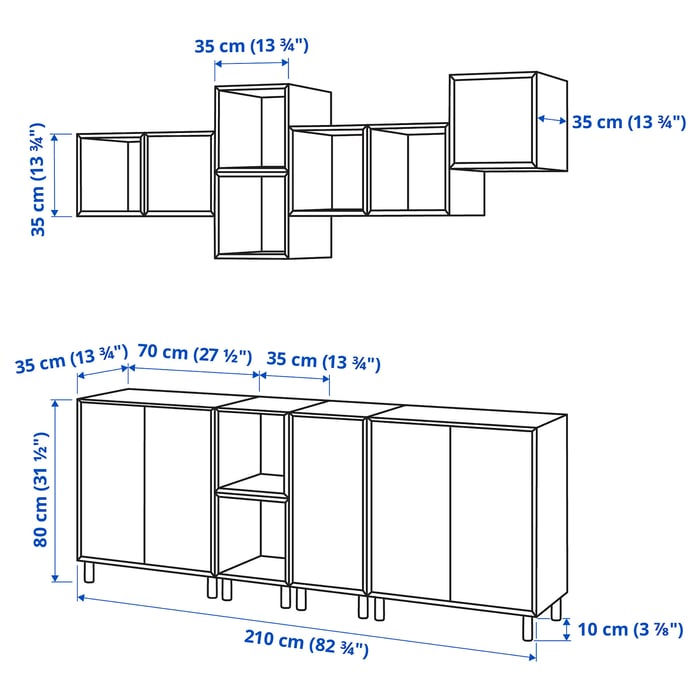 EKET エーケト キャビネットコンビネーション 脚付き, ホワイト/ライトグレー, 210x35x210 cm IKEA