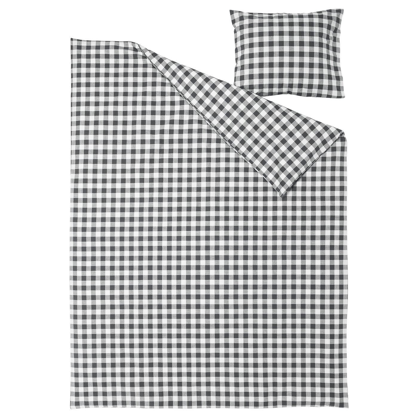 EKTANDVINGE エークタンドヴィンゲ 掛け布団カバー＆枕カバー, チャコール ホワイト/チェック, 150x200/50x60 cm