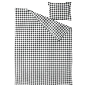EKTANDVINGE エークタンドヴィンゲ 掛け布団カバー&枕カバー, チャコール ホワイト/チェック, 150x200/50x60 cm