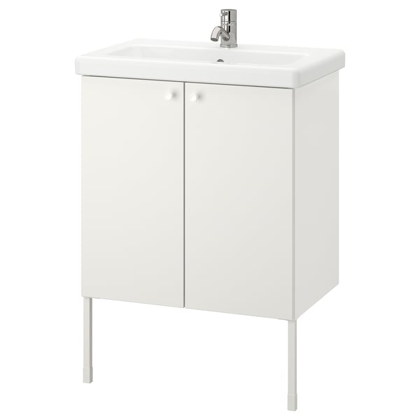 Enhet エーンヘート Tvallen トヴェレン 洗面台 扉2枚 ホワイト Pilkan ピルコーン 水栓 64x43x87 Cm Ikea