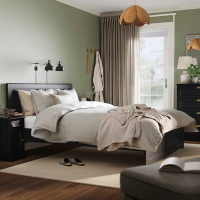 FÅGELFJÄLLET フォーゲルフィェレット ベッドルーム家具4点セット, ブラック オーク調, 140x200 cm
