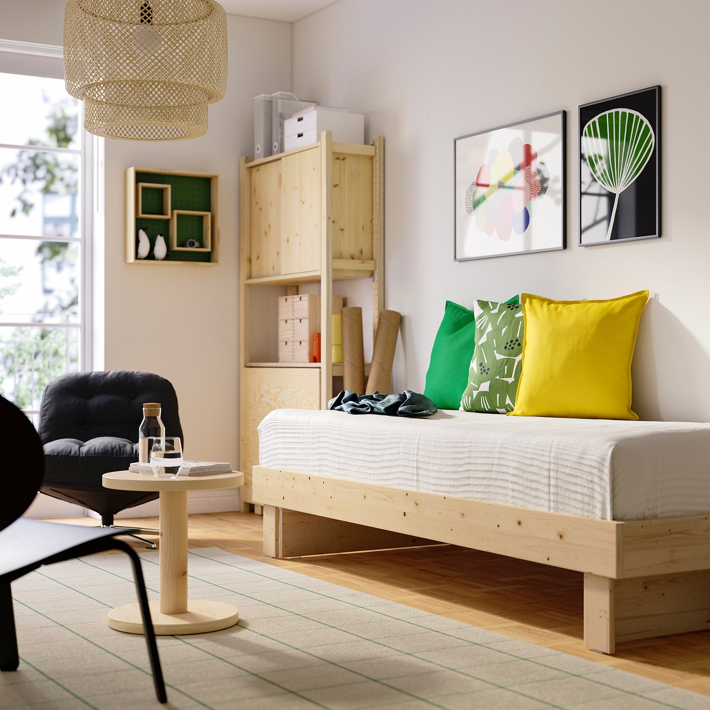 27日引取り限定価格　IKEA 伸縮ベッド セミシングル MINNEN ミンネン 伸長式ベッドフレームとすのこ（組み合わせ）, グレー