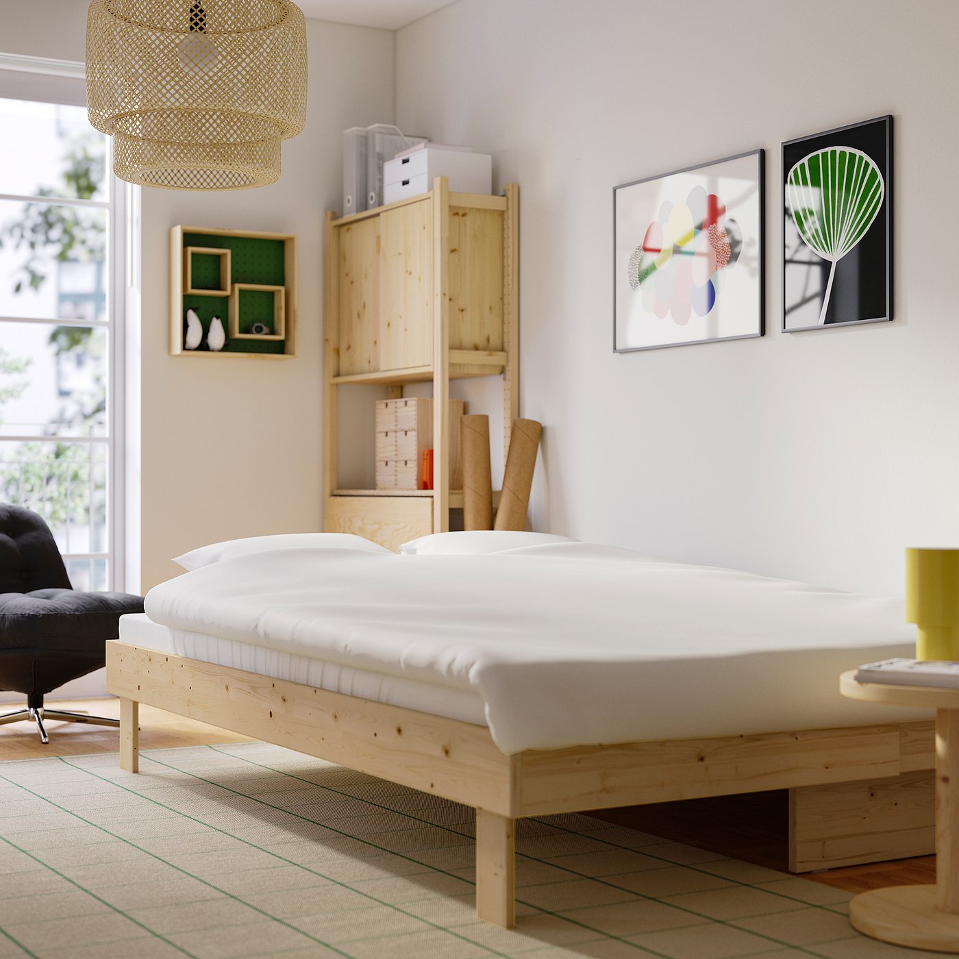 27日引取り限定価格　IKEA 伸縮ベッド セミシングル STJÄRNÖ シェルノー ベッドフレーム, ホワイト/ロンセット, 90x200 cm
