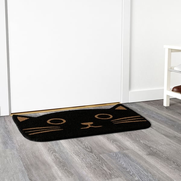 Glejbjerg グレイビェリ ドアマット ブラック ネコ 50x80 Cm Ikea