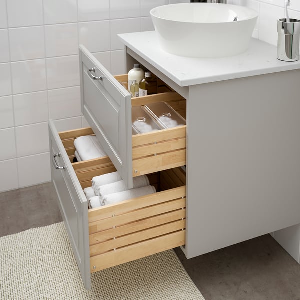 Godmorgon Tolken グモロン トルケン Kattevik カッテヴィーク 洗面台 カウンタートップ付き 洗面ボウル40 カショーン ライトグレー 大理石調 Voxnan ヴォクスナン 水栓 62x49x75 Cm Ikea
